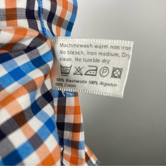 Eton Shirt Slim Mens 16.5 Slim Fit Large 42 Blue Red Plaid 100% Cotton - Picture 7 of 11